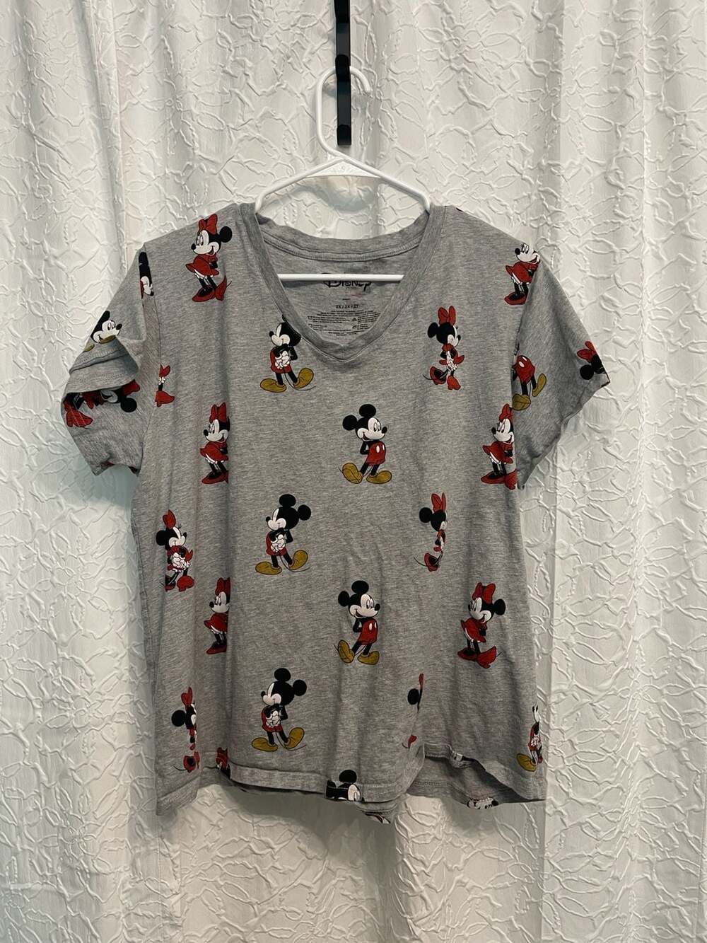 Disney Mickey And Minnie Mouse All Over Print T-Shirt Size 2X Gray Cotton